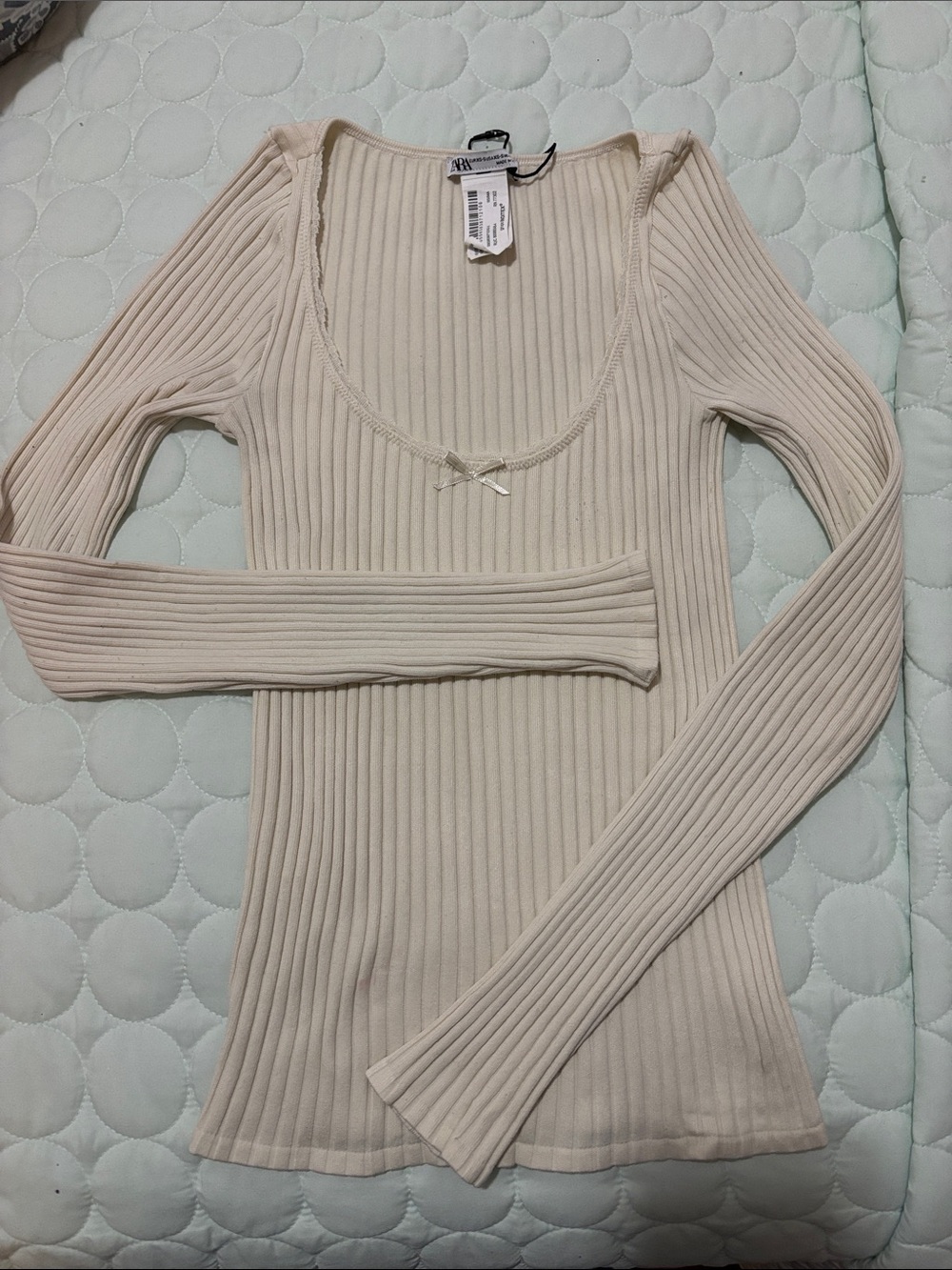 ZARA Cream Ribbed Knit Top